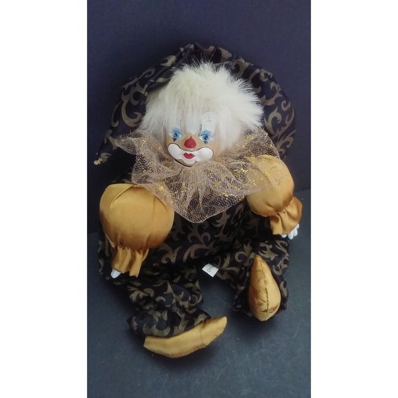 Vintage 8'' Mardi Gras Jester Doll with Porcelain Head Clown Figure  Flawed - Picture 4 of 9